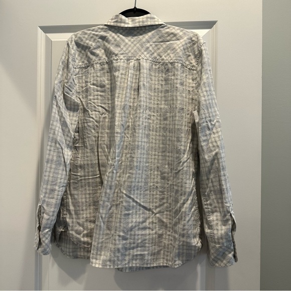 Talbots Light Gray Metallic Plaid Button Down Shirt Size Large - Picture 5 of 7